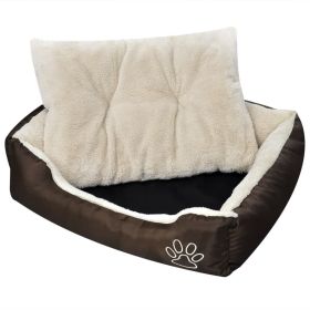 Dog Bed Brown and Beige PU Coated Oxford Fabric, Faux Fur