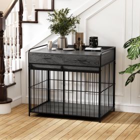 Large Dog Crate Furniture, Indoor Dog Kennel with Storage Drawers, Double Doors Dog Crate End Table Large, Heavy Duty Dog Crate